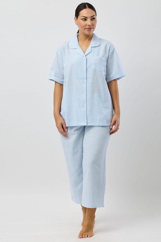 Schrank Womens Seersucker Check 7/8 Pyjama Set - Blue