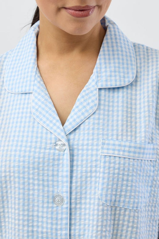 Schrank Womens Seersucker Check 7/8 Pyjama Set - Blue