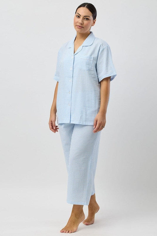 Schrank Womens Seersucker Check 7/8 Pyjama Set - Blue