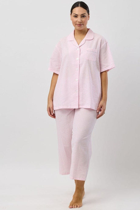 Schrank Womens Seersucker Check 7/8 Pyjama Set - Pink