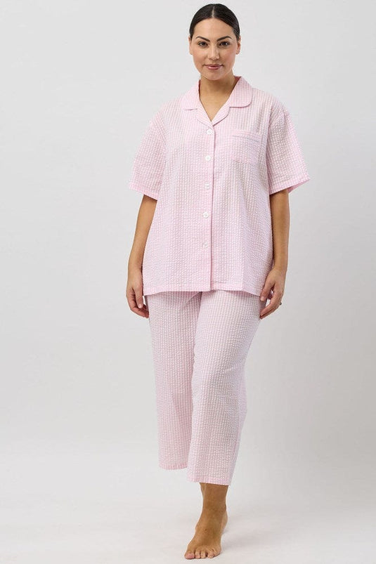 Schrank Womens Seersucker Check 7/8 Pyjama Set - Pink