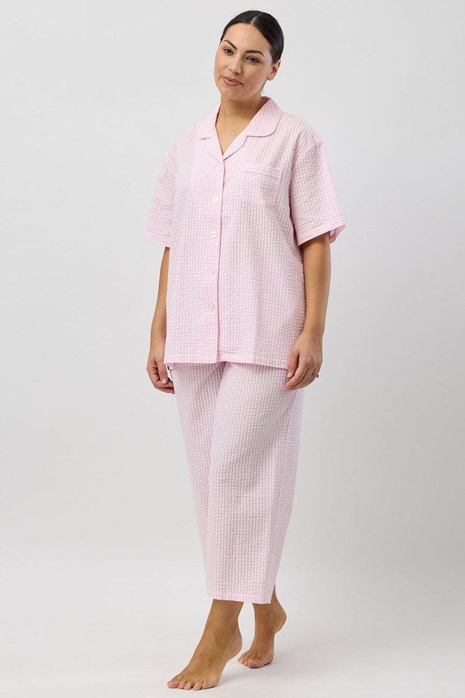 Load image into Gallery viewer, Schrank Womens Seersucker Check 7/8 Pyjama Set - Pink
