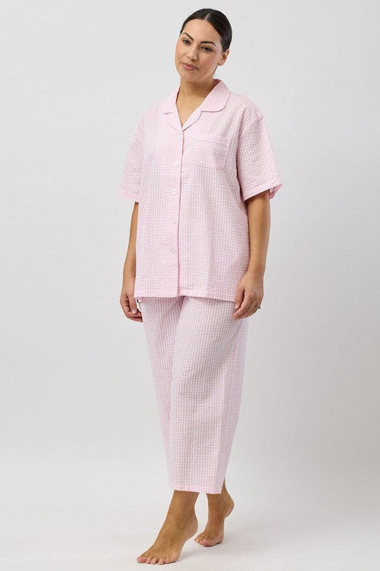 Schrank Womens Seersucker Check 7/8 Pyjama Set - Pink