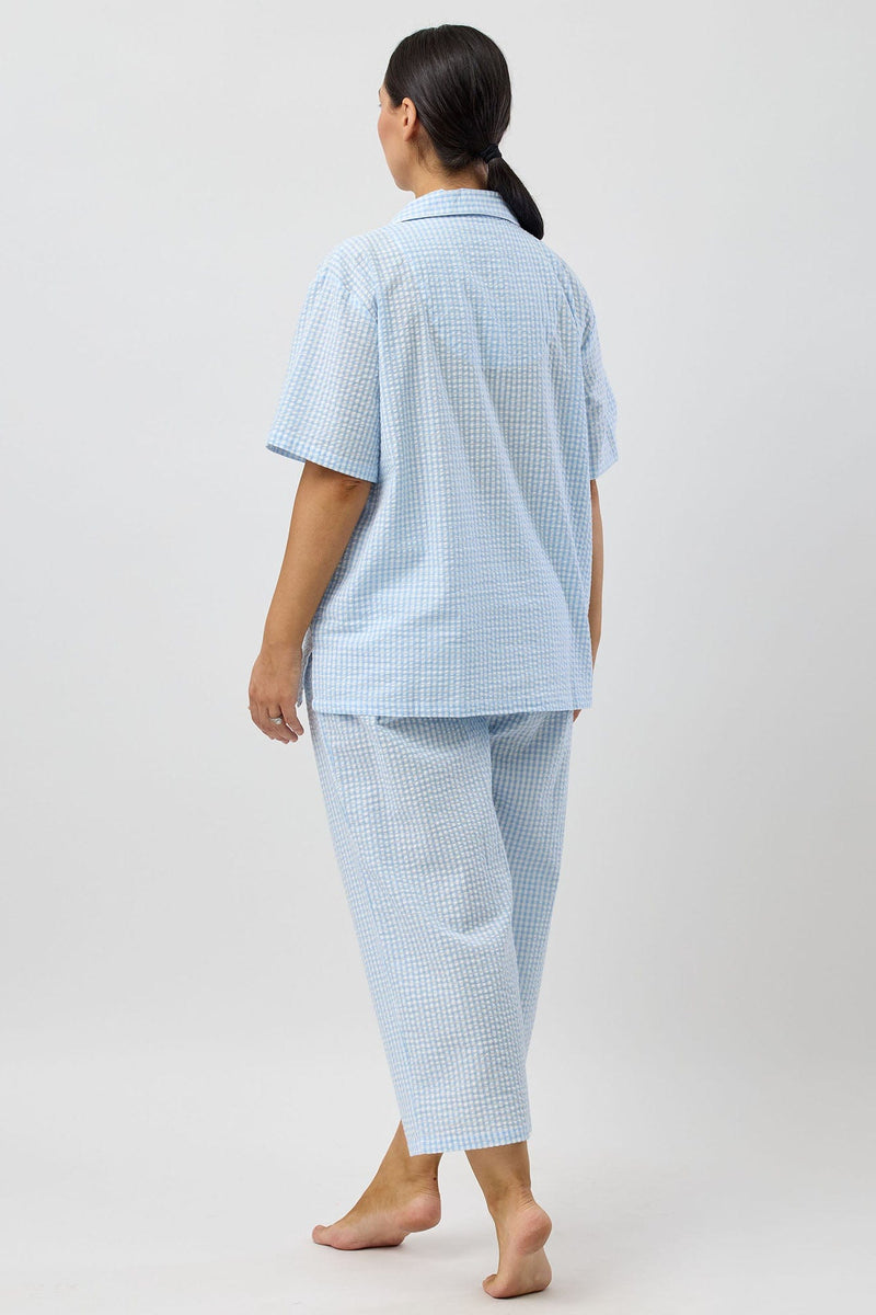 Load image into Gallery viewer, Schrank Womens Seersucker Check 7/8 Pyjama Set - Blue
