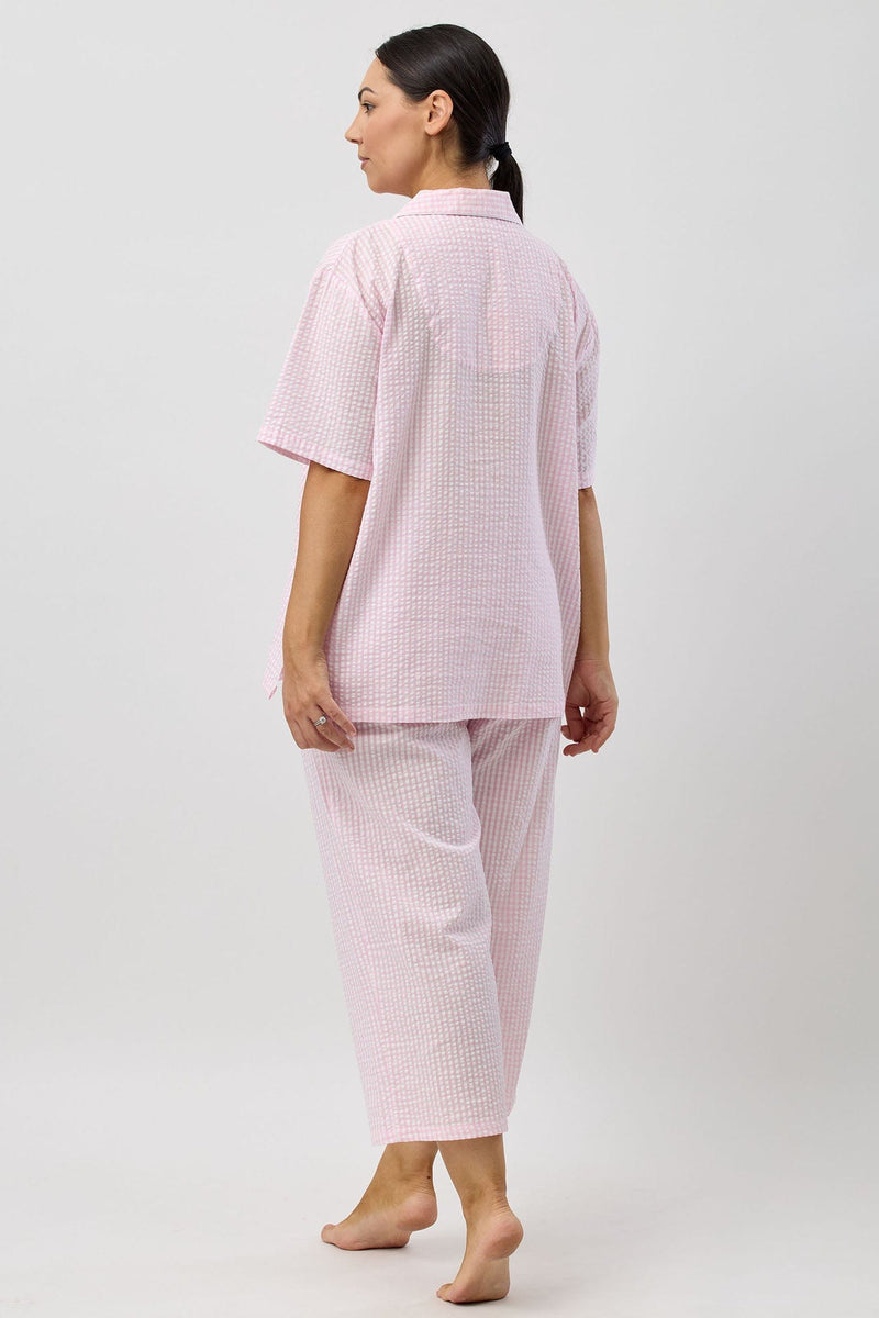 Load image into Gallery viewer, Schrank Womens Seersucker Check 7/8 Pyjama Set - Pink
