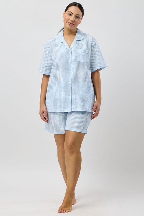 Schrank Womens Seersucker Check Short Pyjama Set - Blue