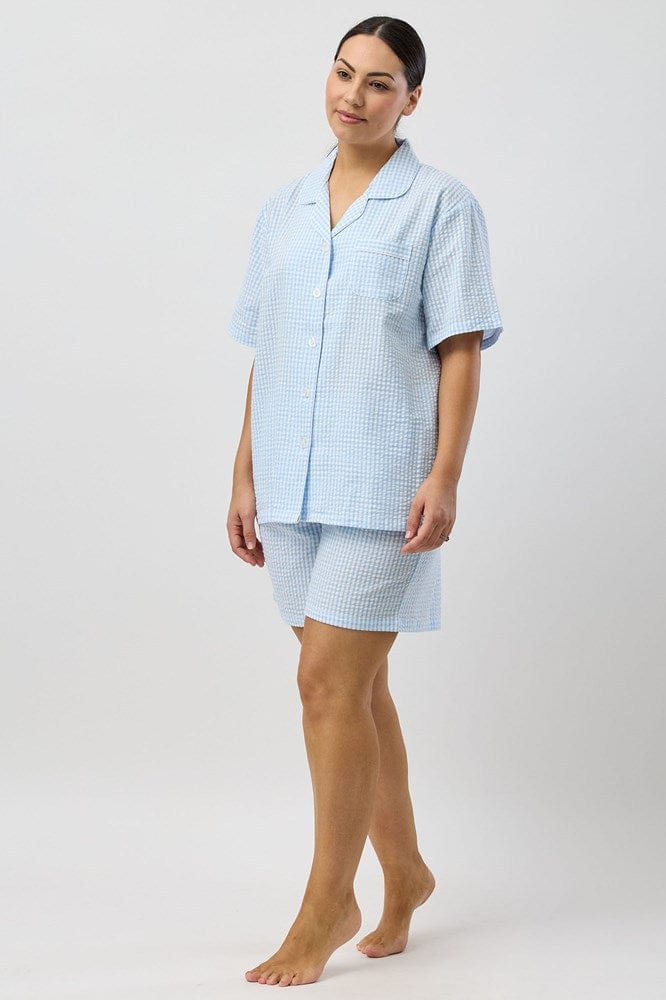 Load image into Gallery viewer, Schrank Womens Seersucker Check Short Pyjama Set - Blue
