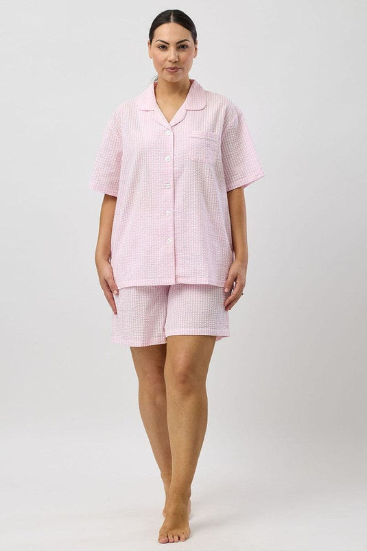 Schrank Womens Seersucker Check Short Pyjama Set - Pink