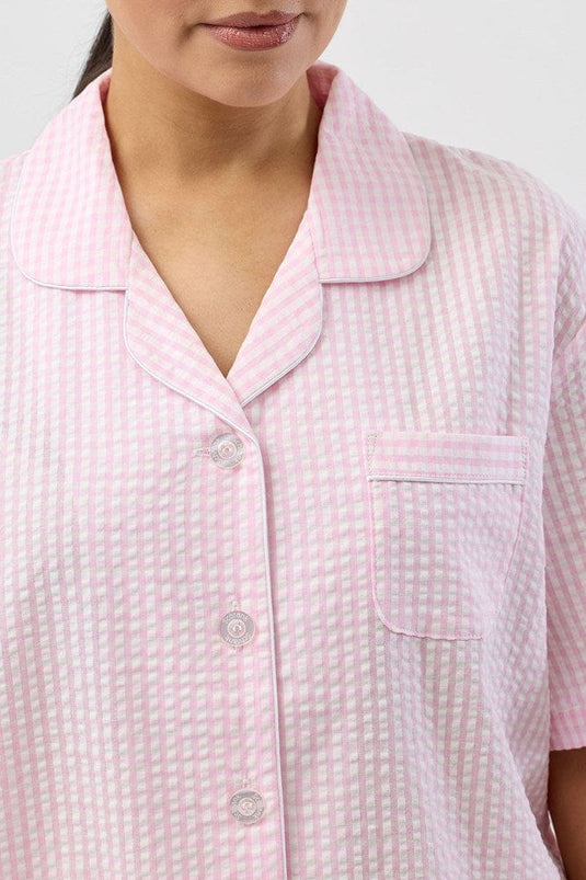 Schrank Womens Seersucker Check Short Pyjama Set - Pink