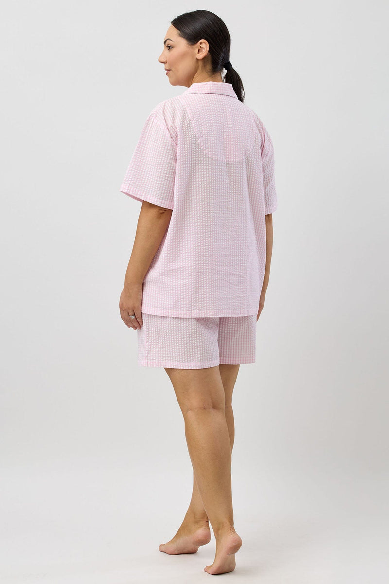 Load image into Gallery viewer, Schrank Womens Seersucker Check Short Pyjama Set - Pink
