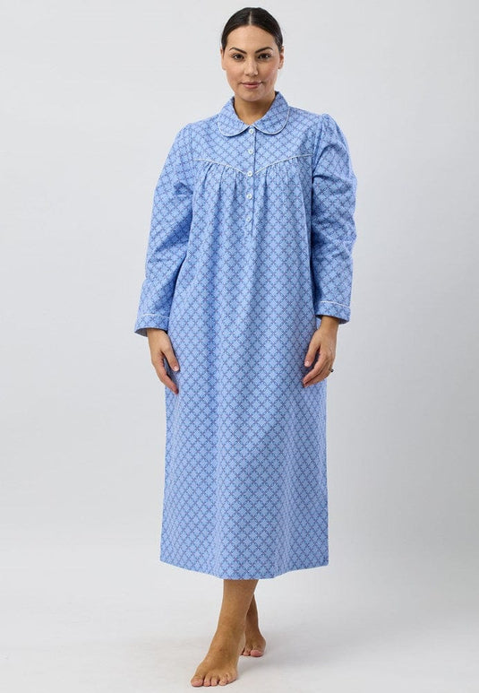 Schrank Womens Lattice Collared Nighti - Long Length