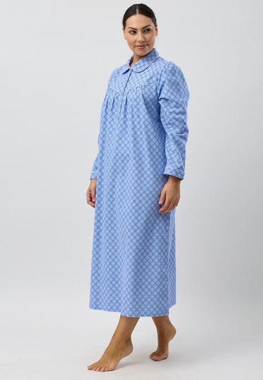 Schrank Womens Lattice Collared Nighti - Long Length