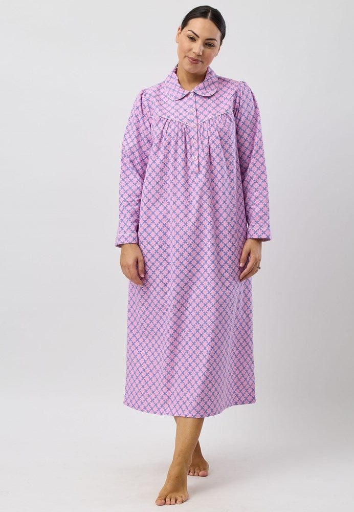Load image into Gallery viewer, Schrank Womens Lattice Collared Nighti - Long Length
