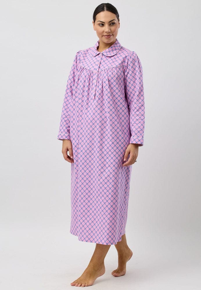 Load image into Gallery viewer, Schrank Womens Lattice Collared Nighti - Long Length
