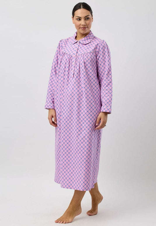 Schrank Womens Lattice Collared Nighti - Long Length