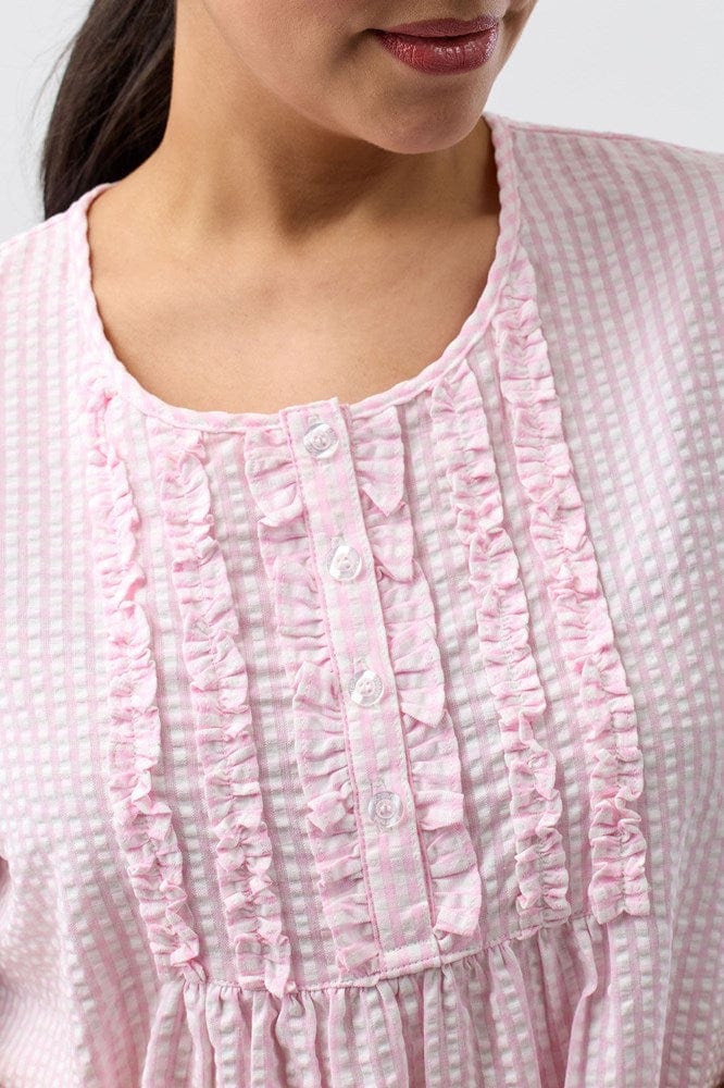 Load image into Gallery viewer, Schrank Womens Seersucker Check Short Sleeve Nightie - Pink

