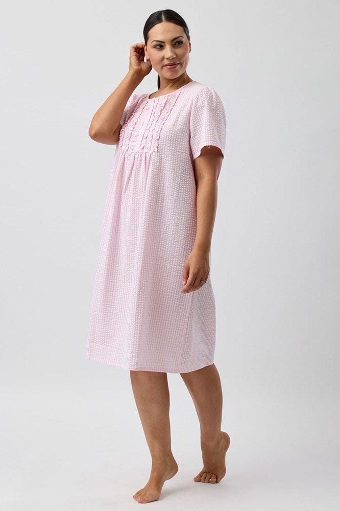 Load image into Gallery viewer, Schrank Womens Seersucker Check Short Sleeve Nightie - Pink
