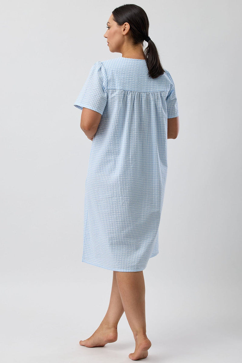 Load image into Gallery viewer, Schrank Womens Seersucker Check Short Sleeve Nightie - Blue
