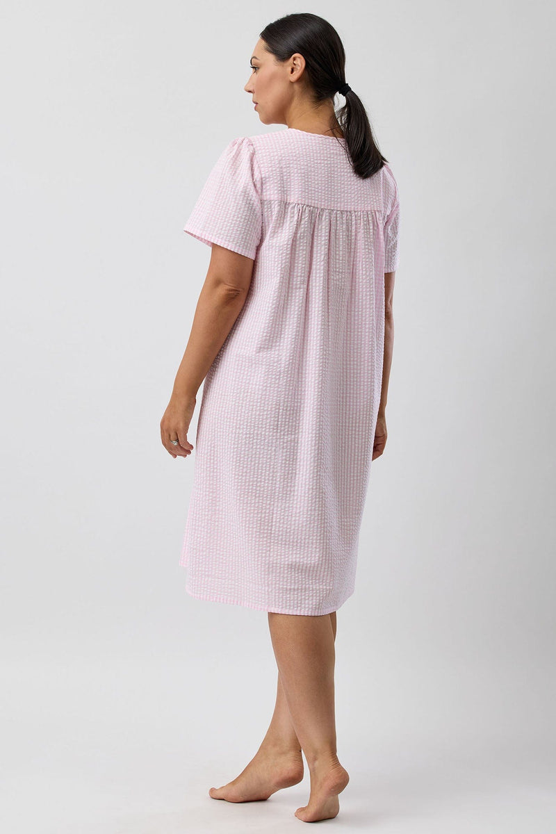 Load image into Gallery viewer, Schrank Womens Seersucker Check Short Sleeve Nightie - Pink
