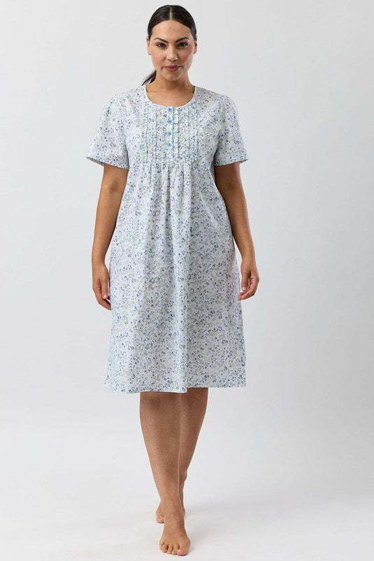Schrank Womens Pansies Short Sleeve Nightie - Blue