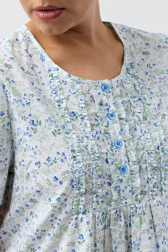 Schrank Womens Pansies Short Sleeve Nightie - Blue
