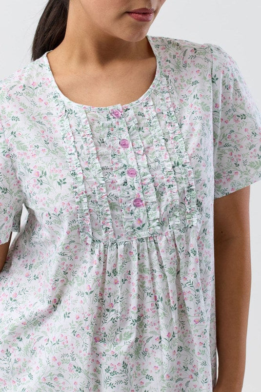 Schrank Womens Pansies Short Sleeve Nightie - Pink