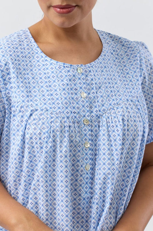 Schrank Womens Geo Short Sleeve Nightie - Blue