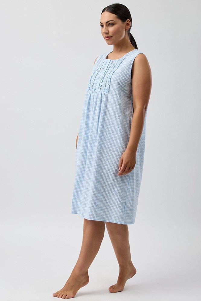 Load image into Gallery viewer, Schrank Womens Seersucker Check Sleeveless Nightie - Blue
