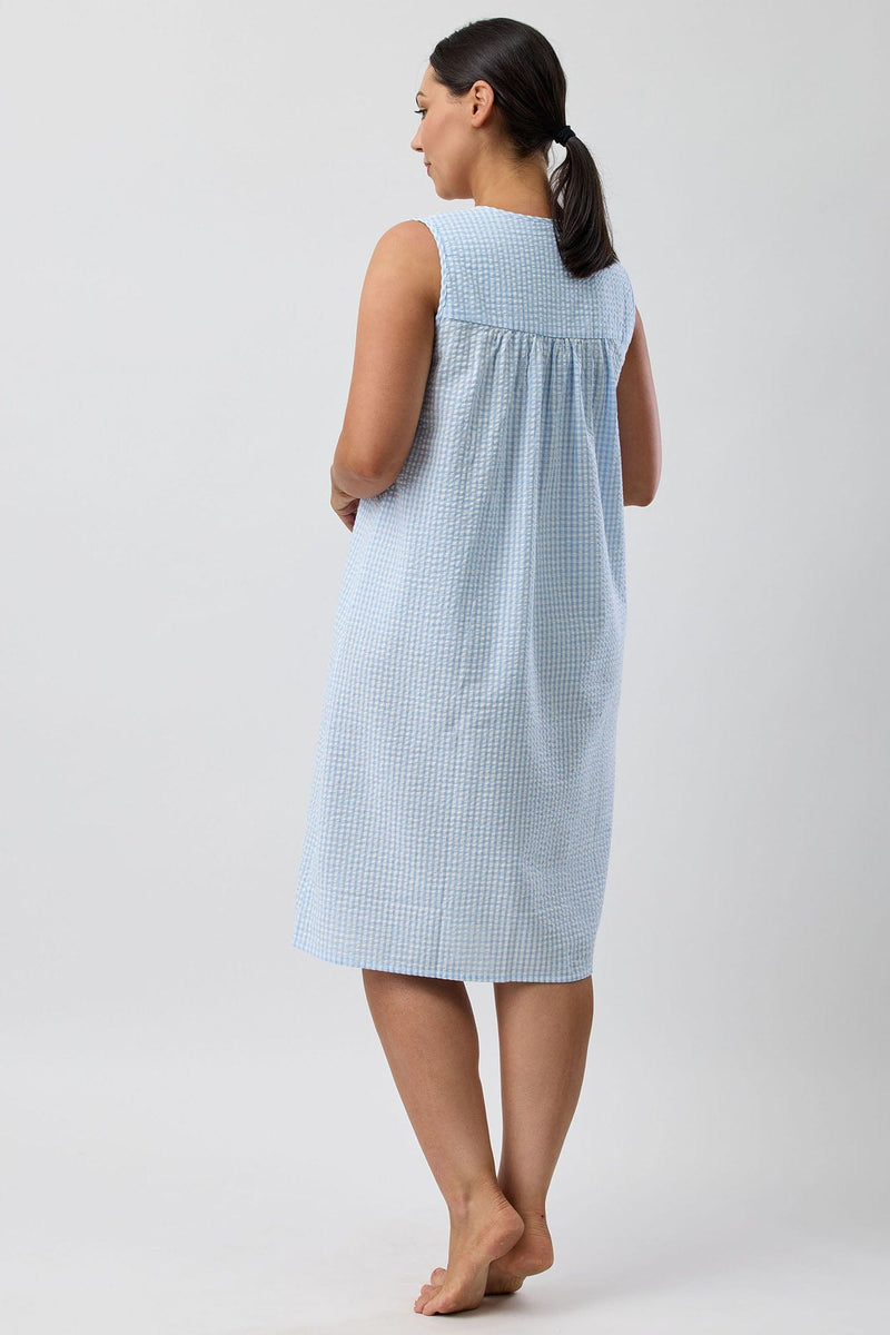 Load image into Gallery viewer, Schrank Womens Seersucker Check Sleeveless Nightie - Blue

