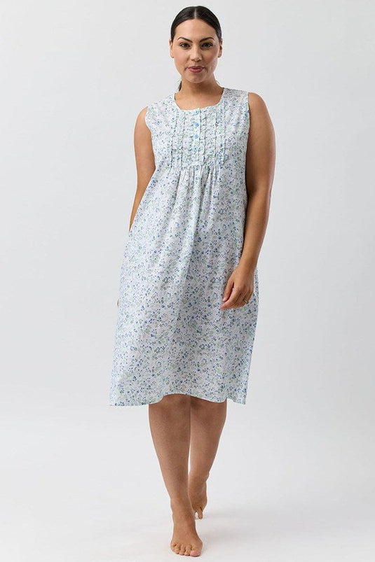 Schrank Womens Pansies Sleeveless Nightie - Blue