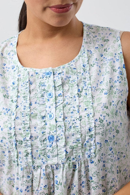 Schrank Womens Pansies Sleeveless Nightie - Blue