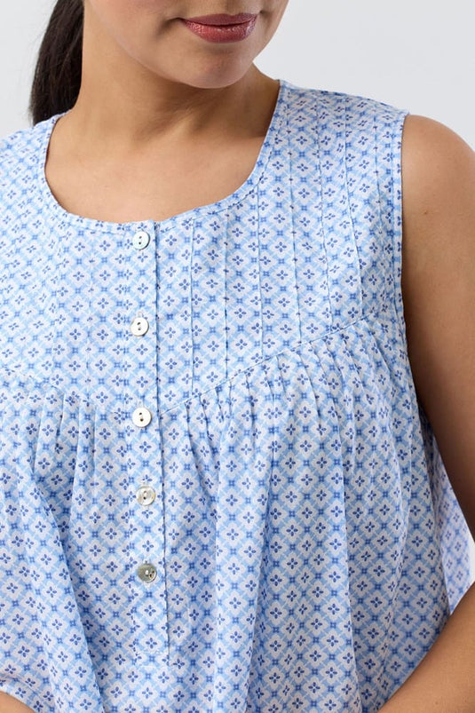 Schrank Womens Geo Sleeveless Nightie - Blue