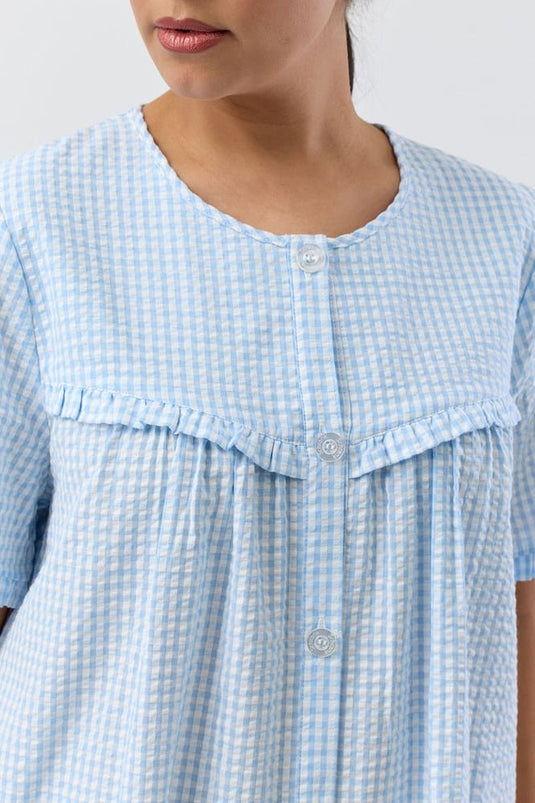 Schrank Womens Seersucker Check Brunch Coat - Blue