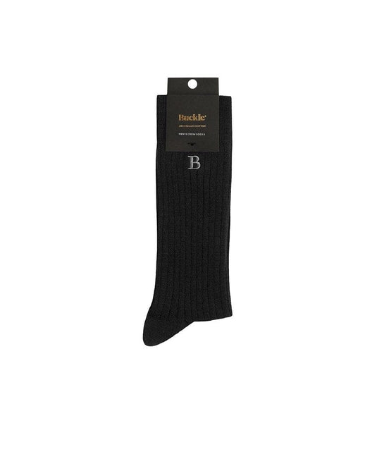 Buckle Mens Australian Cotton B Rib Crew Sock - Black