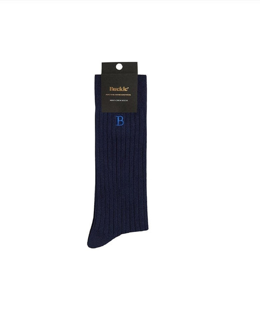 Buckle Mens Merrino Wool B Rib Crew Sock - Navy