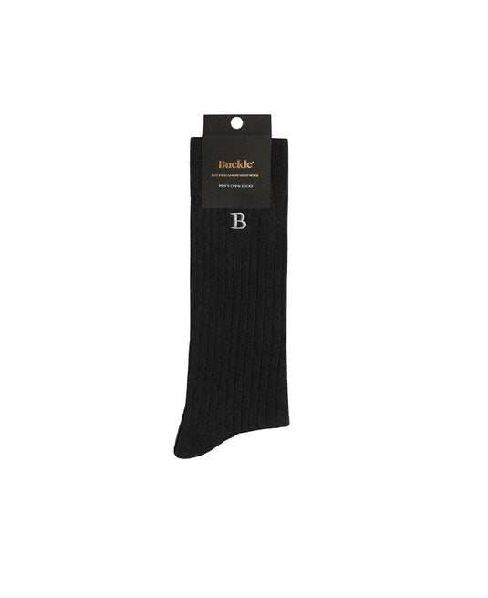 Buckle Mens Merrino Wool B Rib Crew Sock - Black