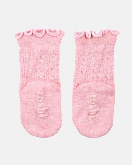 Load image into Gallery viewer, Toshi Baby Organic Socks Knee Frilly Lace - Misty Rose
