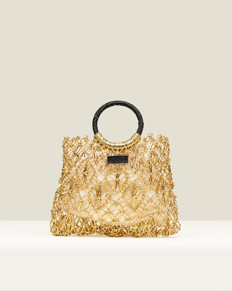 Load image into Gallery viewer, Gaimo Womens Sombra Gold Crochet Mini Bag
