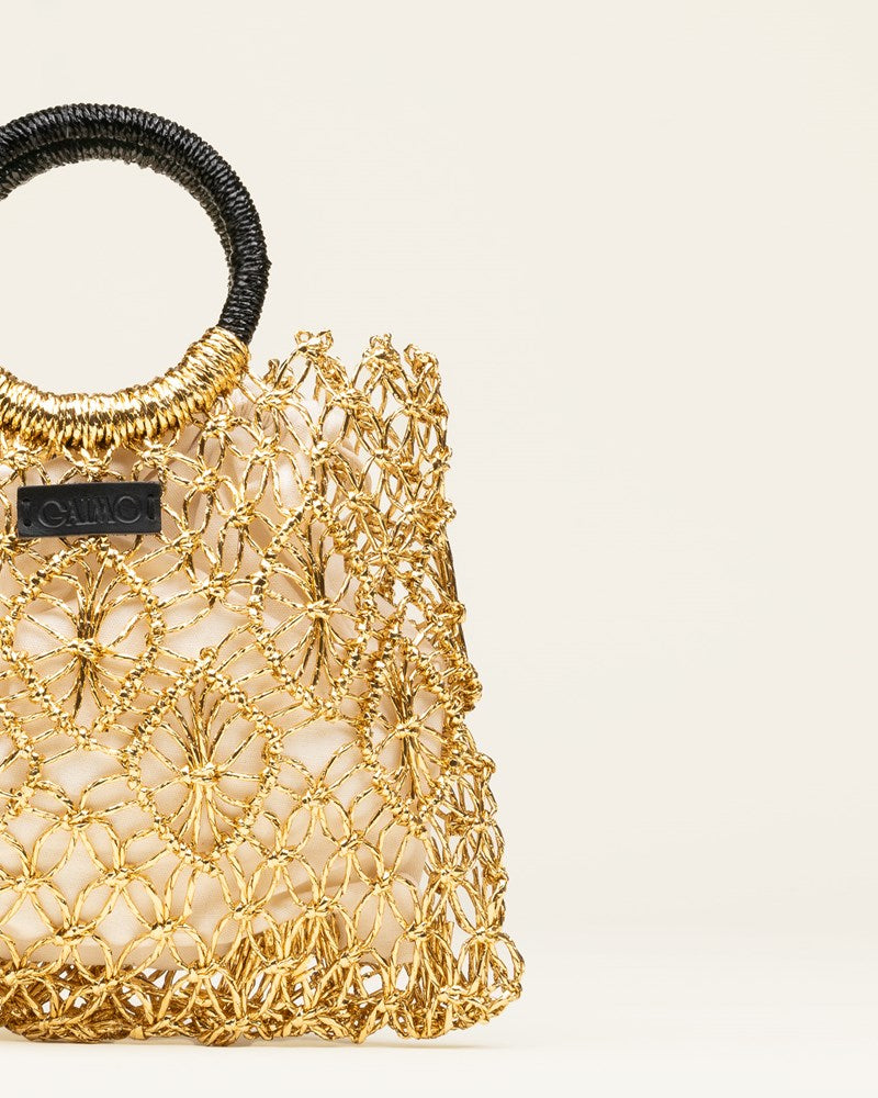 Load image into Gallery viewer, Gaimo Womens Sombra Gold Crochet Mini Bag
