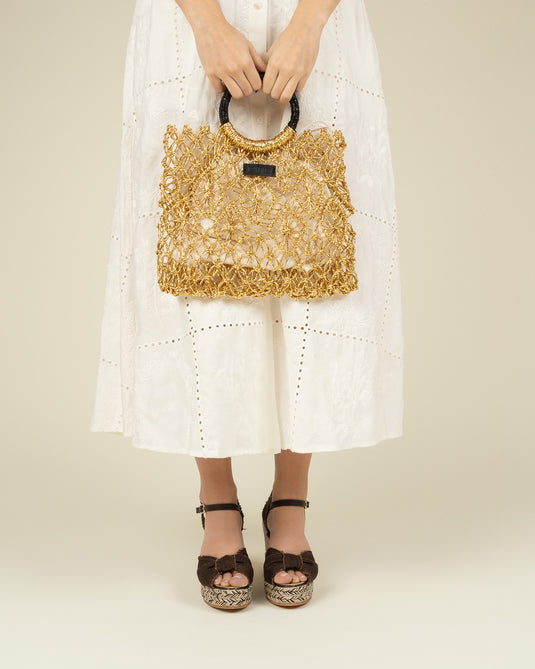 Gaimo Womens Sombra Gold Crochet Mini Bag