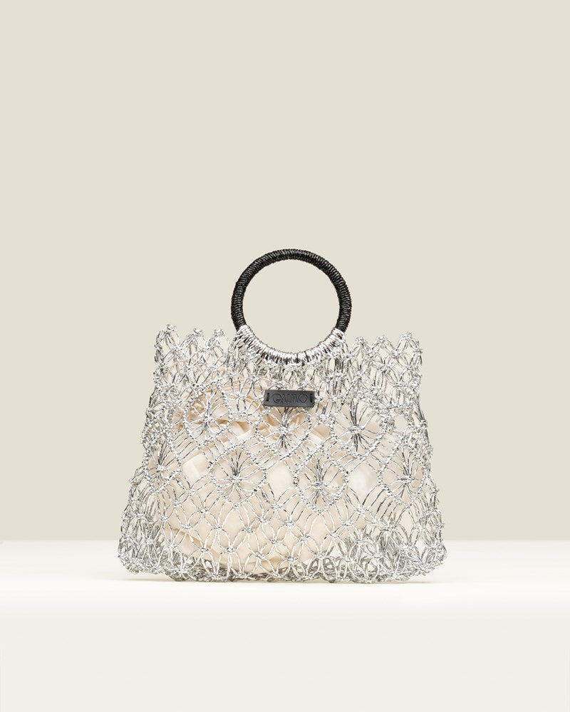 Load image into Gallery viewer, Gaimo Womens Sombra Silver Crochet Mini Bag
