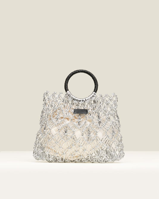 Gaimo Womens Sombra Silver Crochet Mini Bag