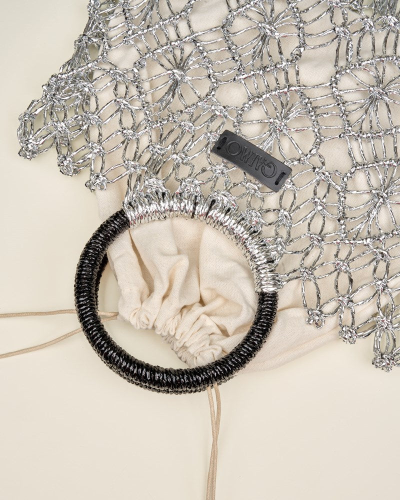Load image into Gallery viewer, Gaimo Womens Sombra Silver Crochet Mini Bag
