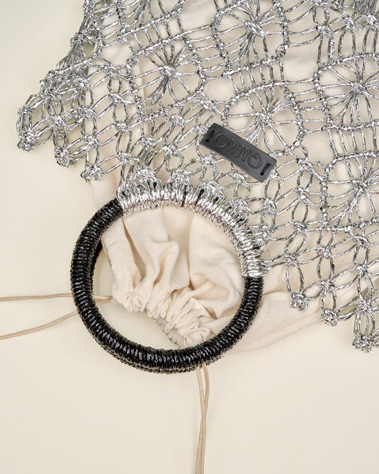 Gaimo Womens Sombra Silver Crochet Mini Bag