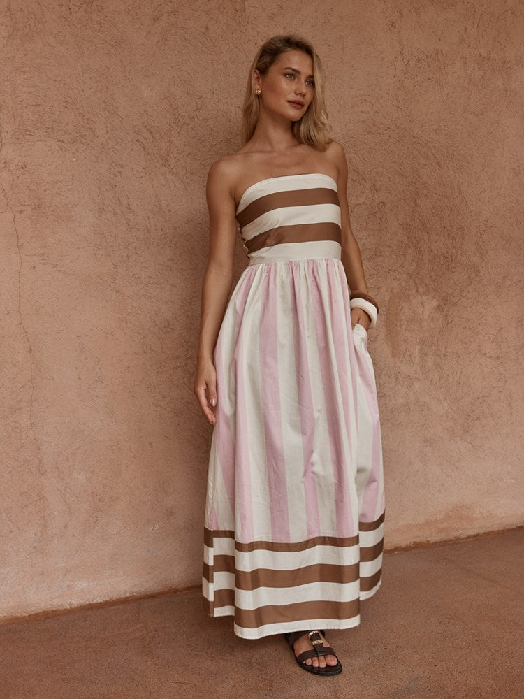 Load image into Gallery viewer, Sass Womens Nea Spliced Strapless Dress - Neapolitan

