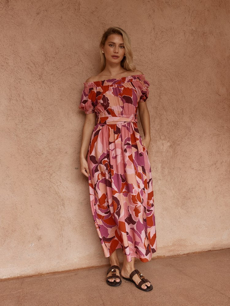 Load image into Gallery viewer, Sass Womens Jo Off Shoulder Dress - Peony Print
