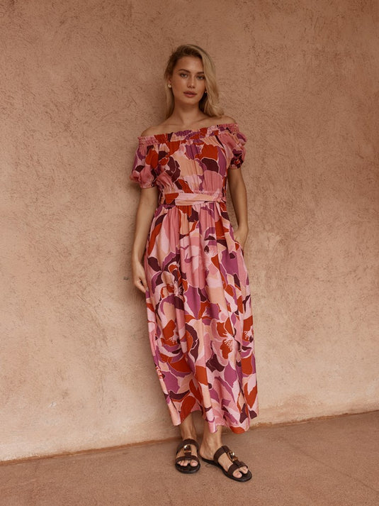 Sass Womens Jo Off Shoulder Dress - Peony Print