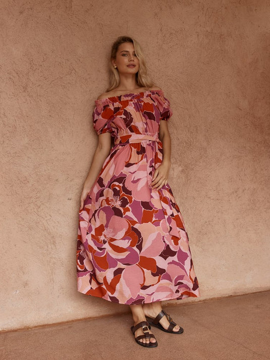 Sass Womens Jo Off Shoulder Dress - Peony Print