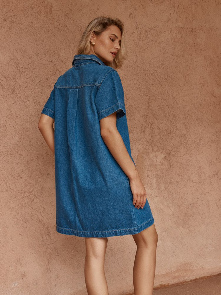 Load image into Gallery viewer, Sass Womens Pepe Wave Denim Dress - Classic Blue
