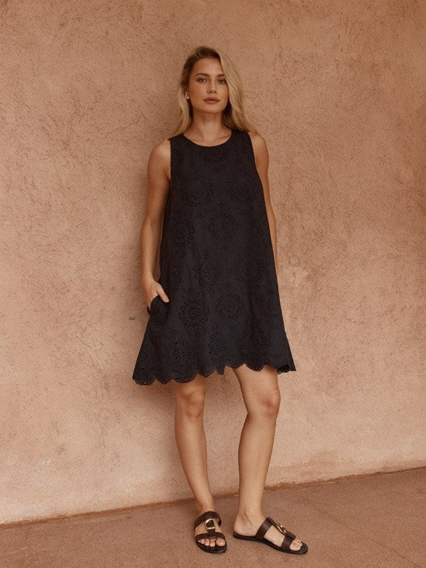 Load image into Gallery viewer, Sass Womens Mavis Broderie Shift Dress - Black
